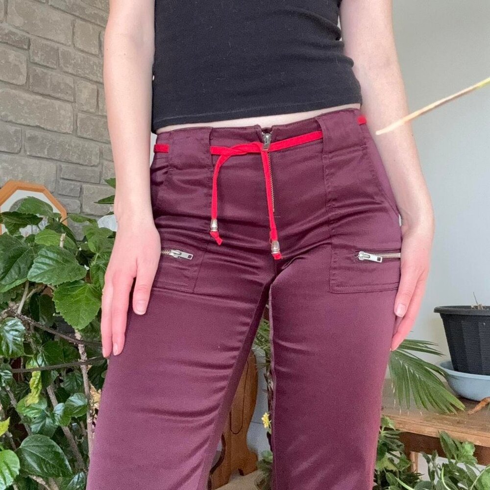 Y2K Liquid X Burgundy Low-rise Pants